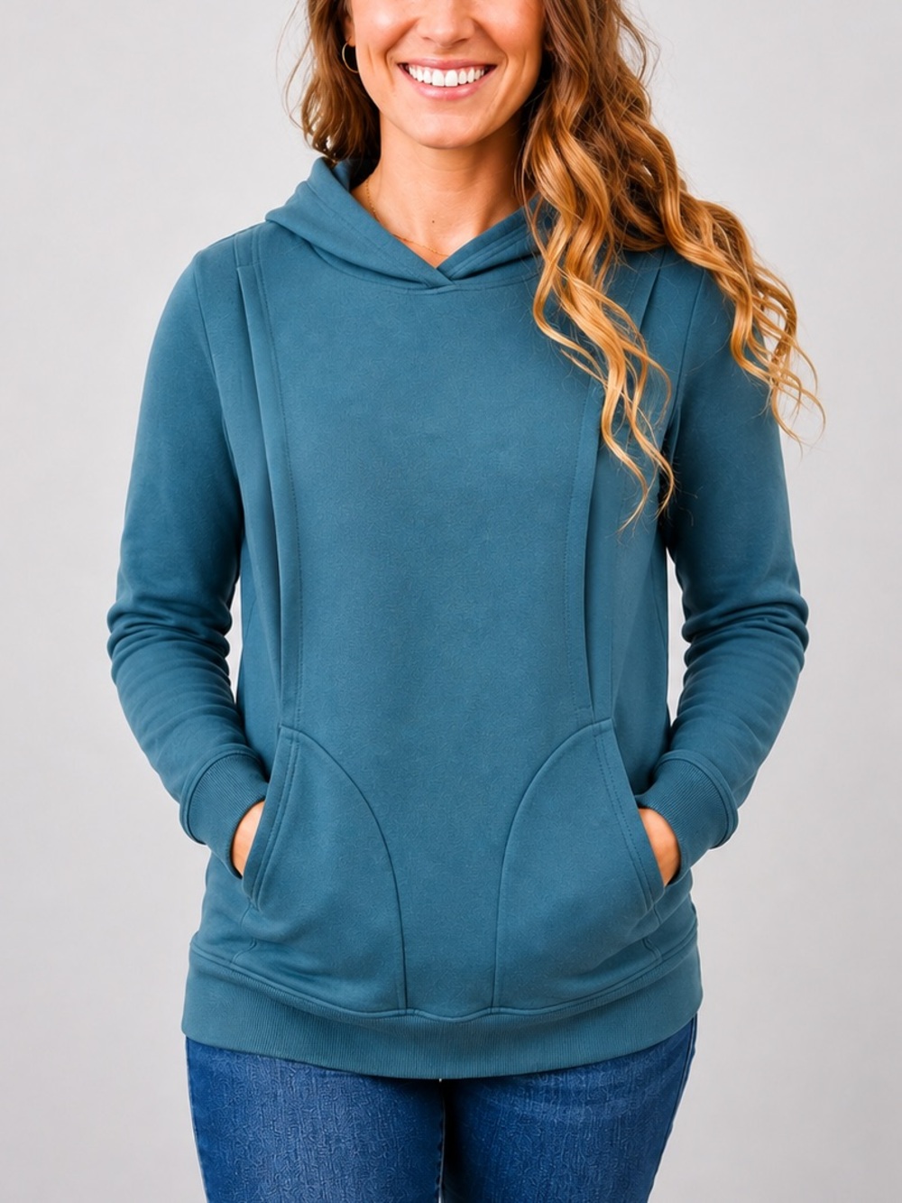Latched Mama Nursing Hoodie Teal Pullover Sweatshirt Breastfeeding Pumping XS
